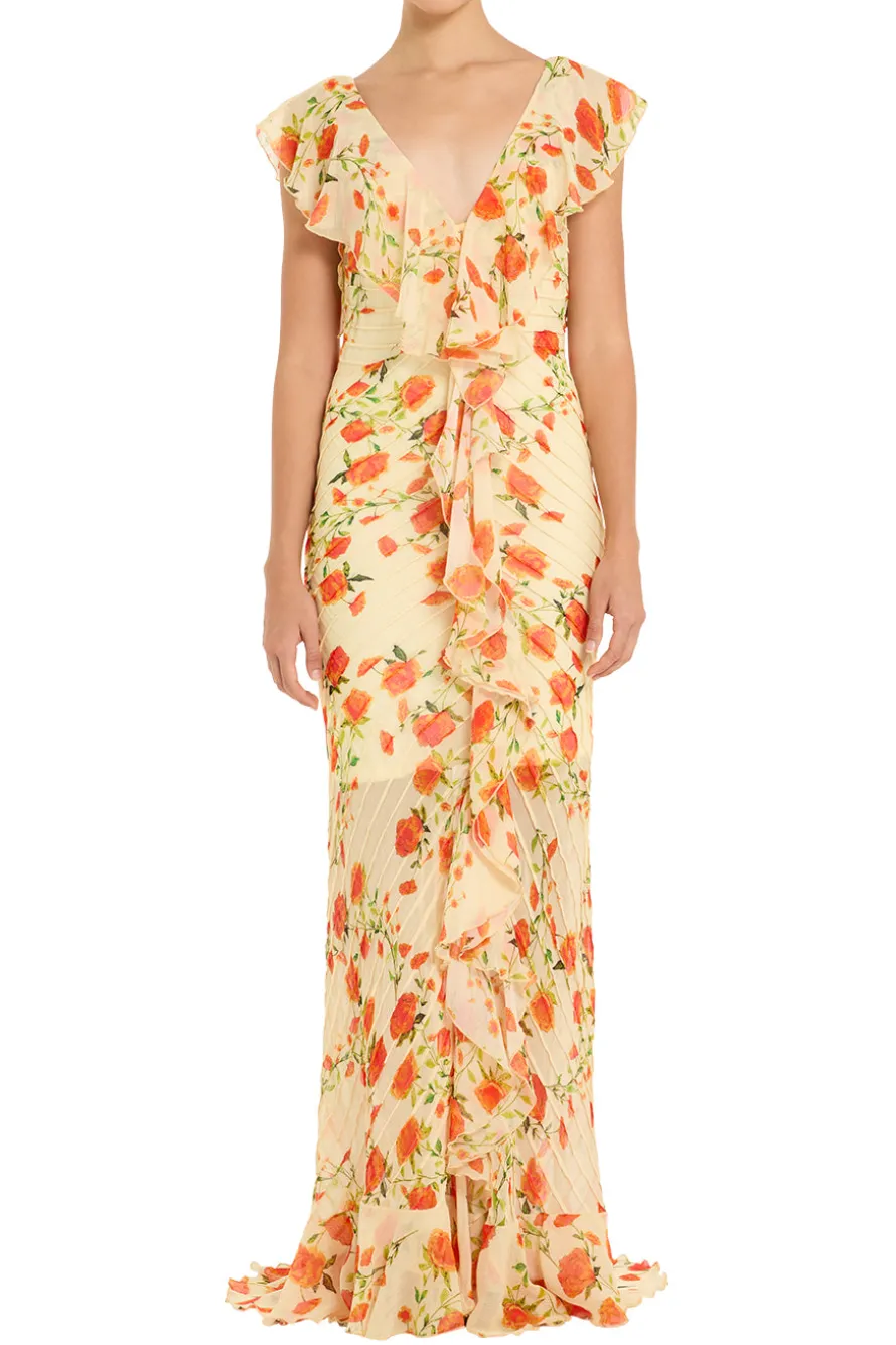 Macaroon Flutter Sleeve Ruffle Maxi Dress