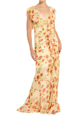 Macaroon Flutter Sleeve Ruffle Maxi Dress
