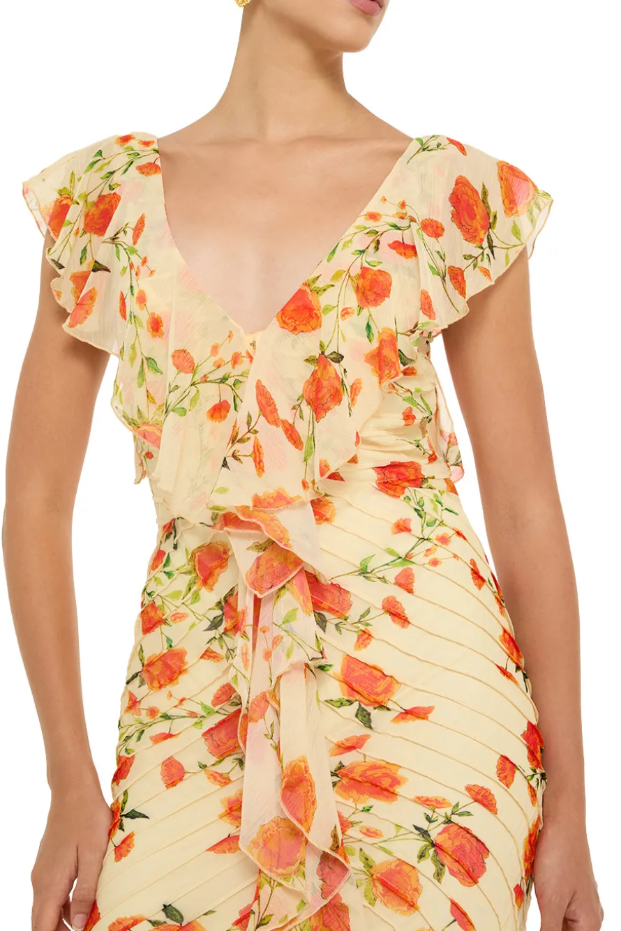 Macaroon Flutter Sleeve Ruffle Maxi Dress