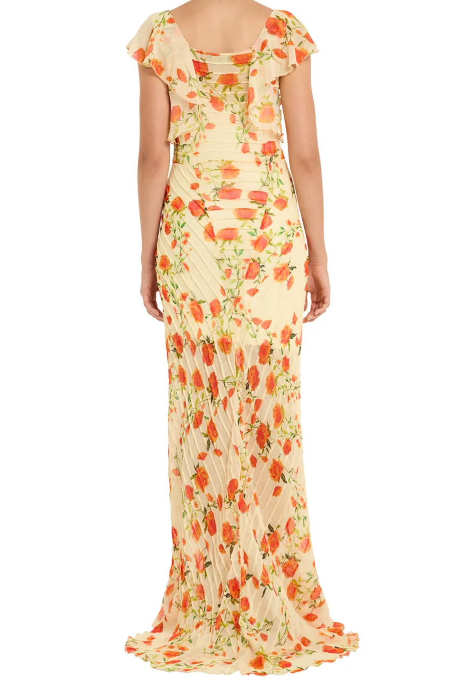 Macaroon Flutter Sleeve Ruffle Maxi Dress