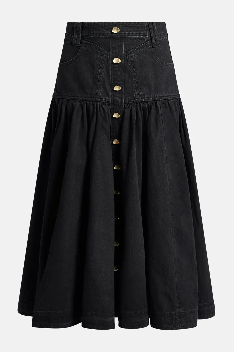 Maya Denim Midi Skirt in Black