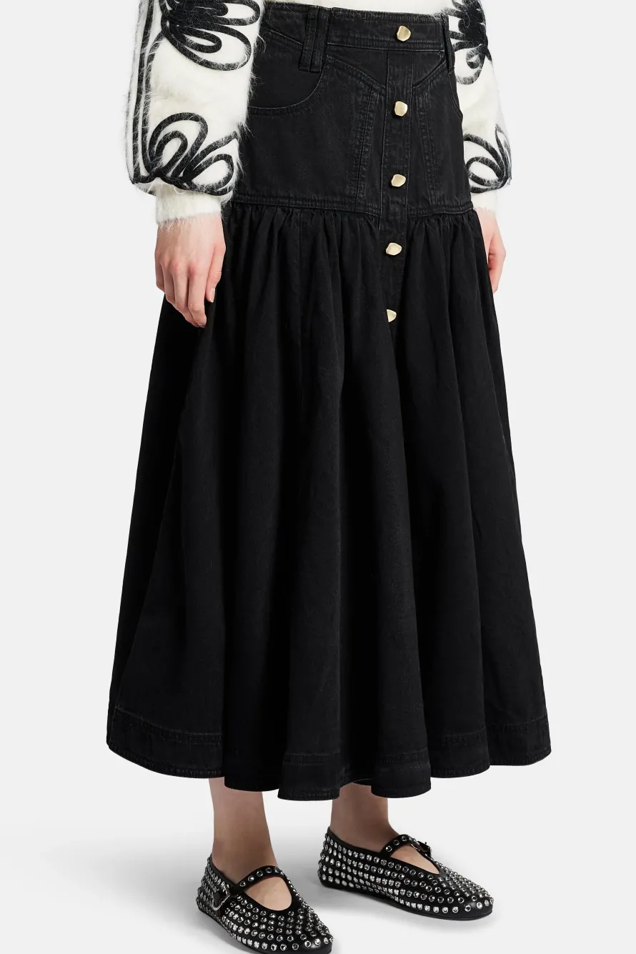 Maya Denim Midi Skirt in Black