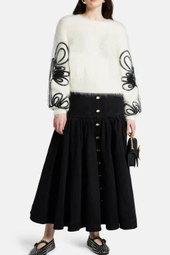 Maya Denim Midi Skirt in Black