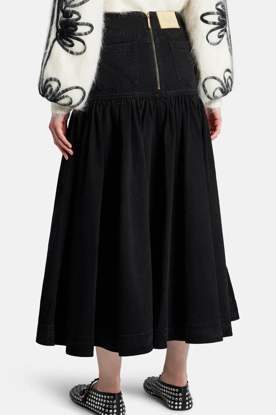 Maya Denim Midi Skirt in Black