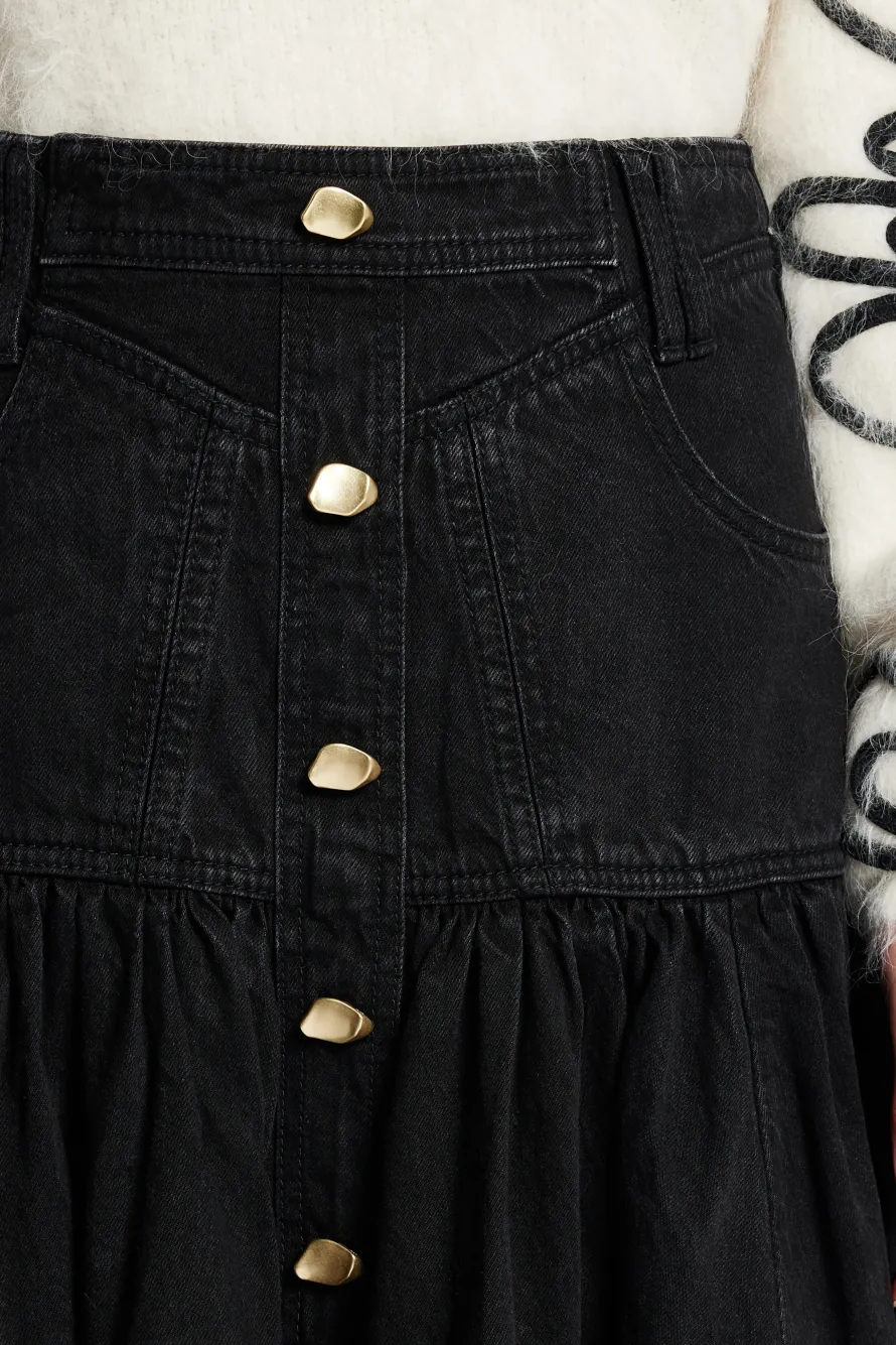 Maya Denim Midi Skirt in Black