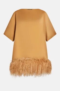 Mikado Top with Feathers in Tan and Gold