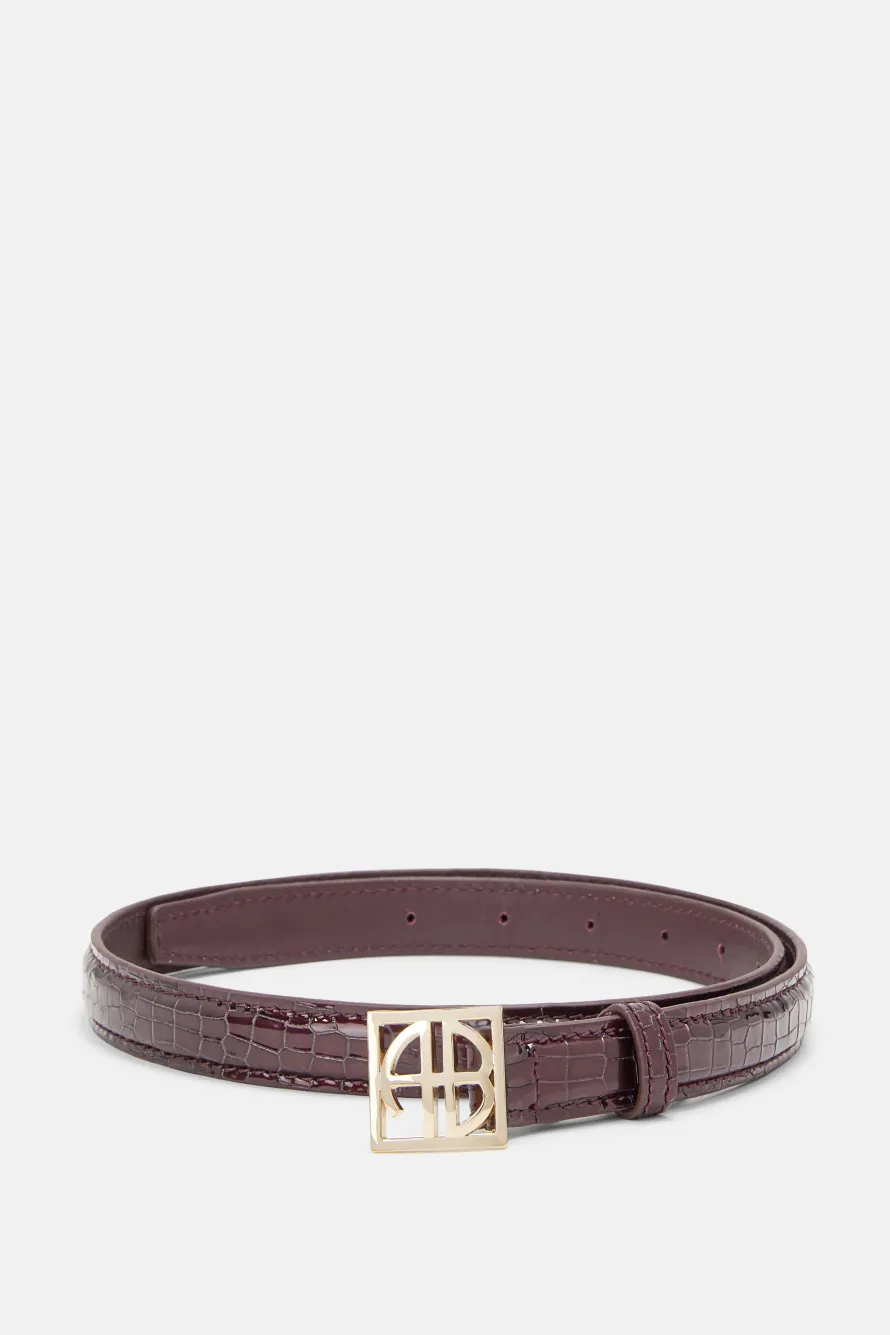 Monogram Logo Embossed Belt in Burgundy