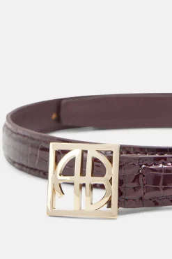 Monogram Logo Embossed Belt in Burgundy