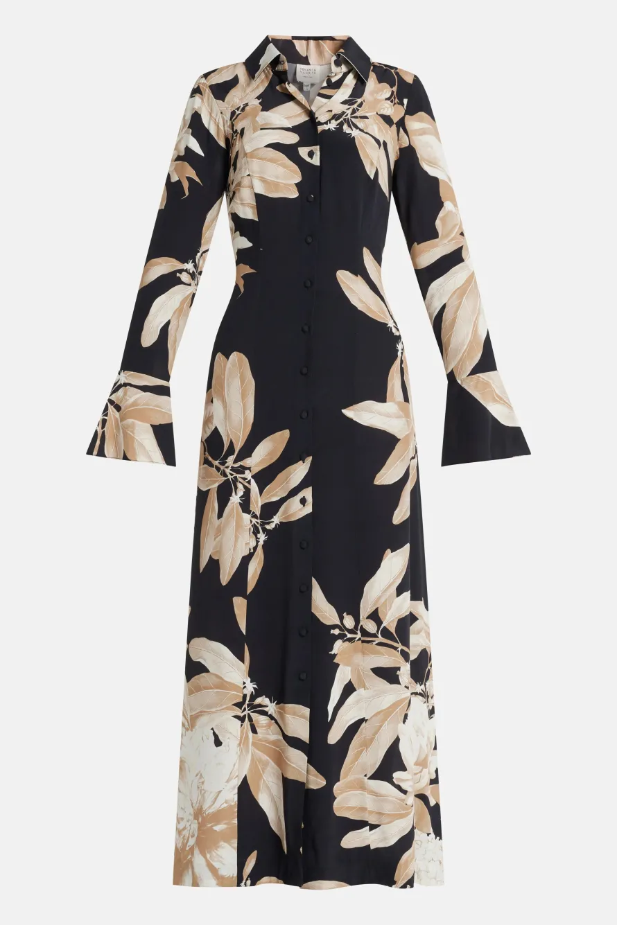 Niru Floral Shirt Maxi Dress in Black