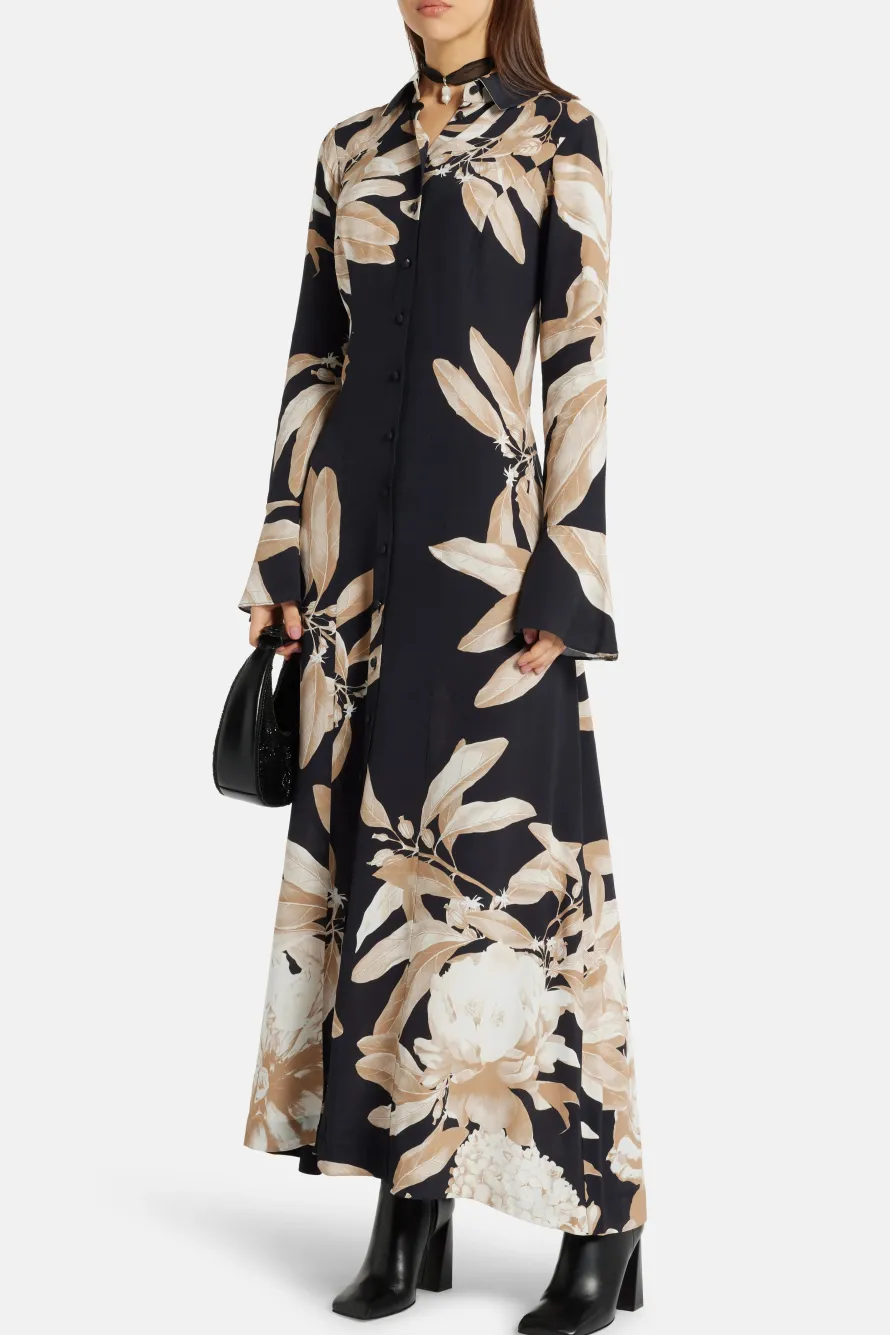 Niru Floral Shirt Maxi Dress in Black