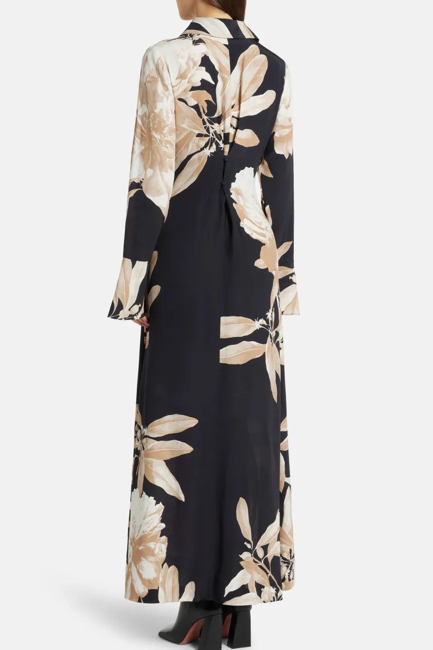 Niru Floral Shirt Maxi Dress in Black