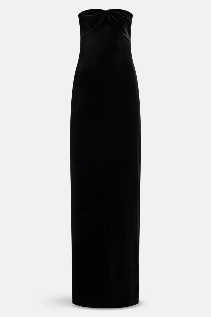 Noela Off Shoulder Velvet Evening Gown in Black
