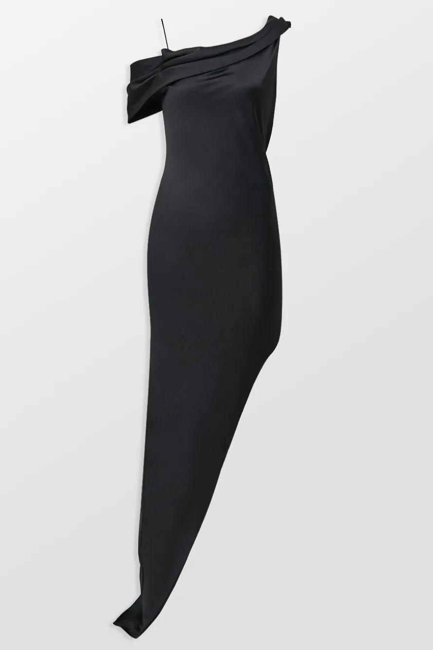 Off Shoulder Aysmmetric Midi Dress
