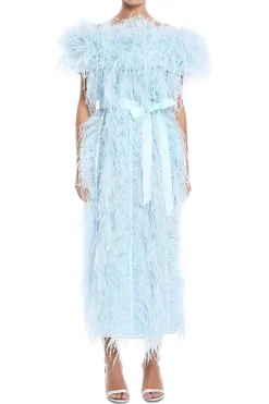 Off Shoulder Feather Embroidered Dress