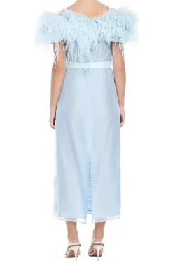 Off Shoulder Feather Embroidered Dress
