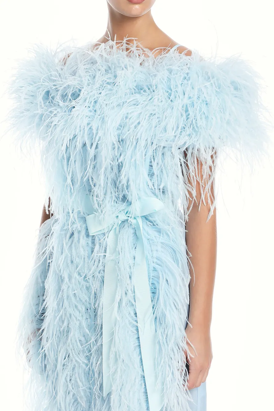 Off Shoulder Feather Embroidered Dress