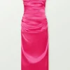 Off-Shoulder Satin Midi Dress