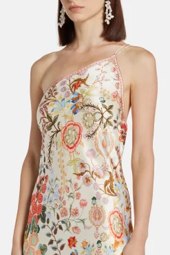 One Shoulder Maxi Dress With Fringe Hem