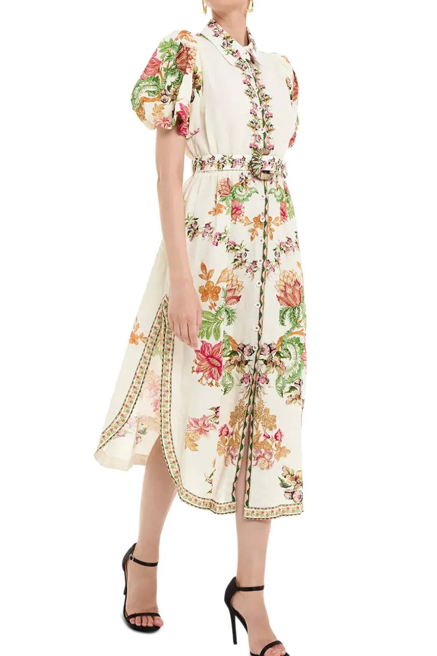 Pahi Floral Shirt Maxi Dress Handcrafted Buttons And Belt