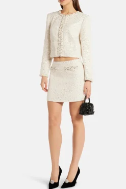Park Avenue Beaded Tweed Wendina Knit Mini Skirt in Cream