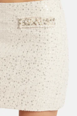 Park Avenue Beaded Tweed Wendina Knit Mini Skirt in Cream