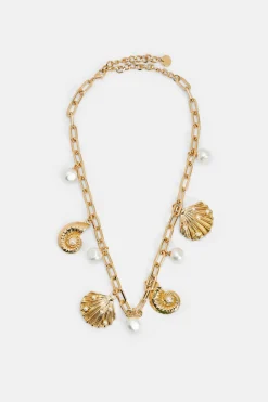 Pearl Shell Charms Necklace in Gold