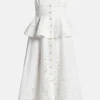 Peplum Linen Midi Dress in White
