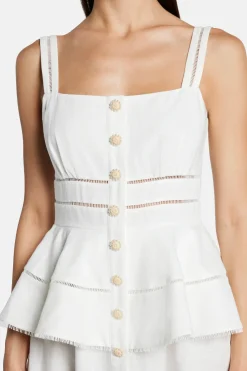 Peplum Linen Midi Dress in White