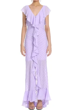 Pintuck Chiffon Ruffled Maxi Dress