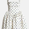 Polka Dot Sleeveless Satin Mini Dress in White