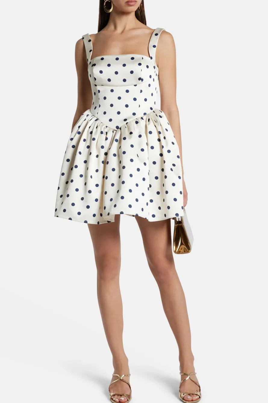 Polka Dot Sleeveless Satin Mini Dress in White