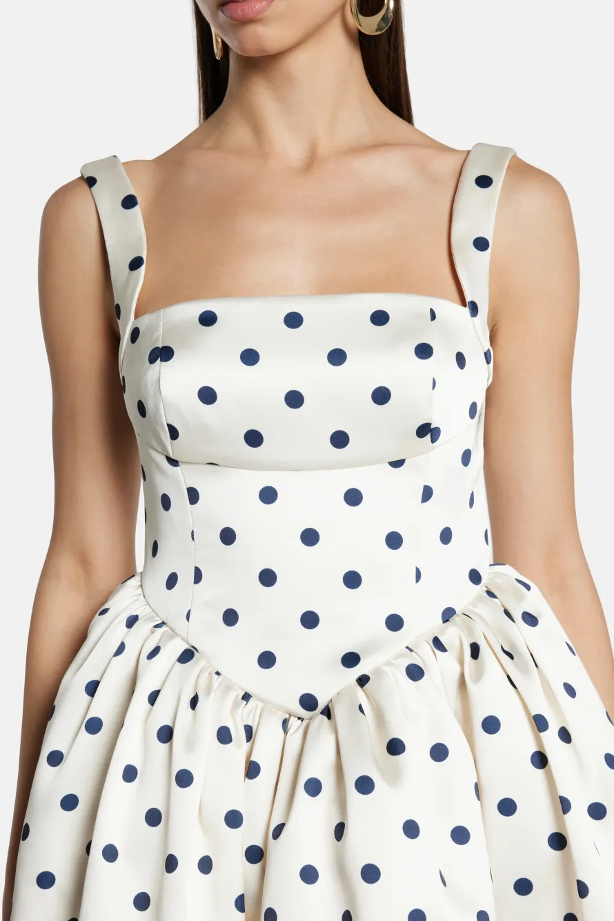 Polka Dot Sleeveless Satin Mini Dress in White