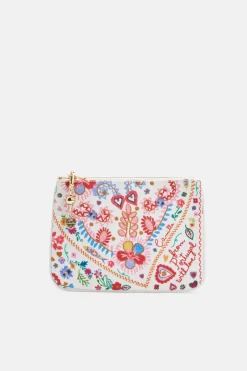 Printed Coin and Phone Zip Purse in White and Red