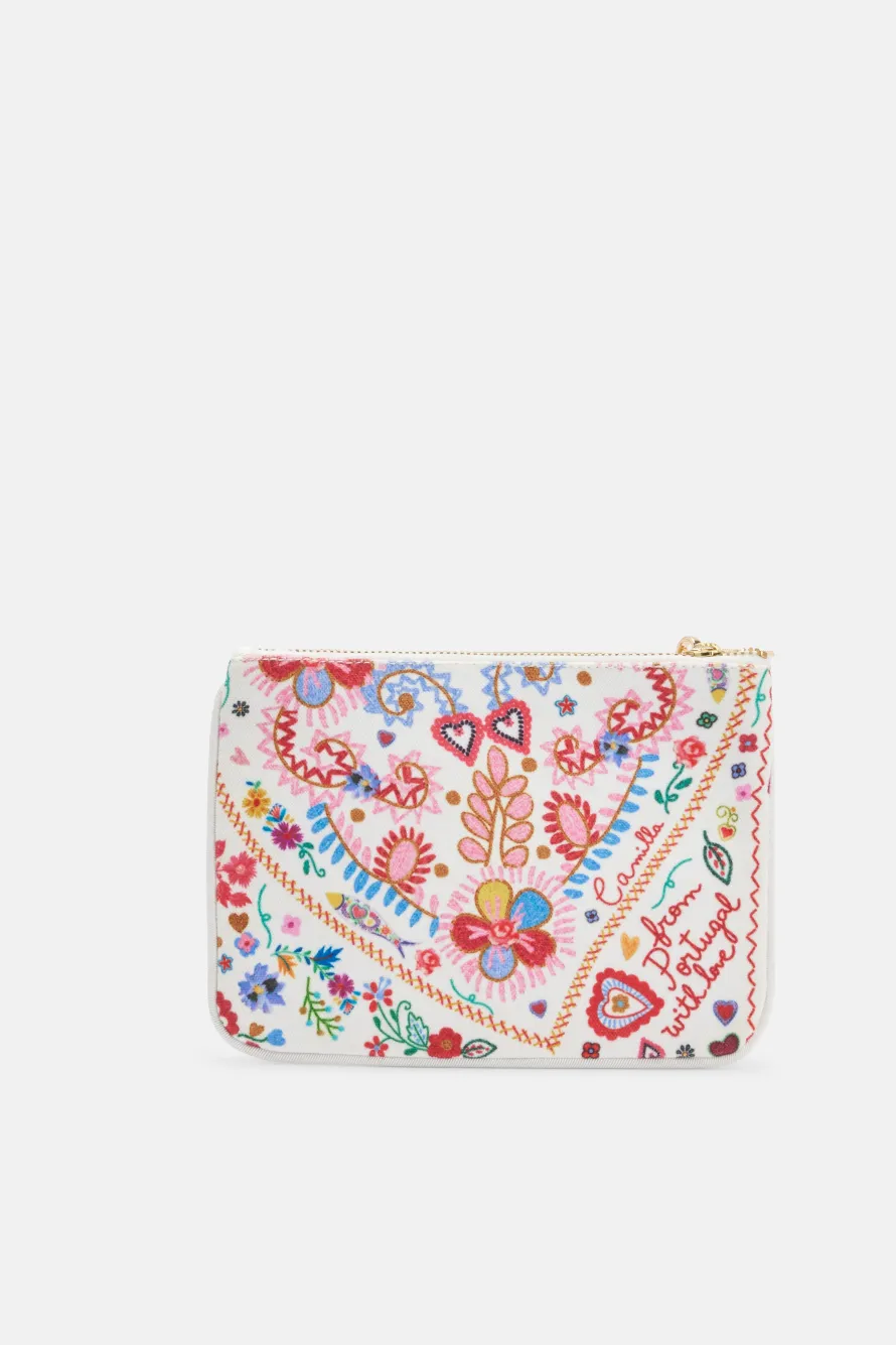 Printed Coin and Phone Zip Purse in White and Red