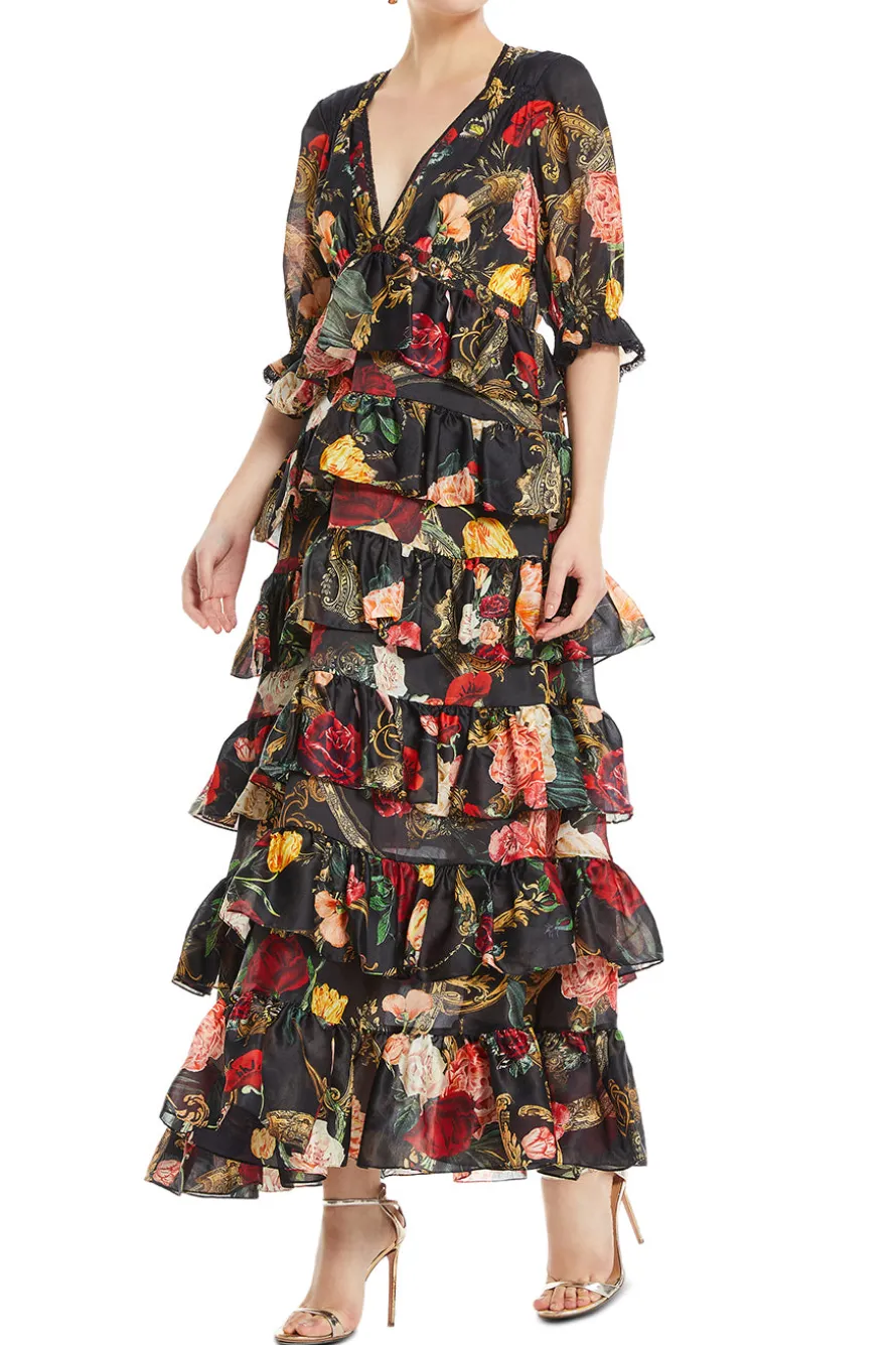 Puff Sleeve Tiered Skirt Floral Maxi Dress