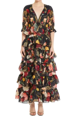 Puff Sleeve Tiered Skirt Floral Maxi Dress