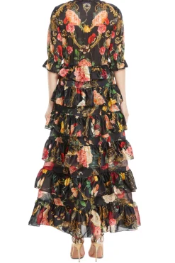 Puff Sleeve Tiered Skirt Floral Maxi Dress