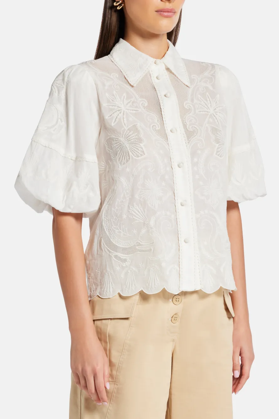 Puff Sleeves Embroidered Blouse