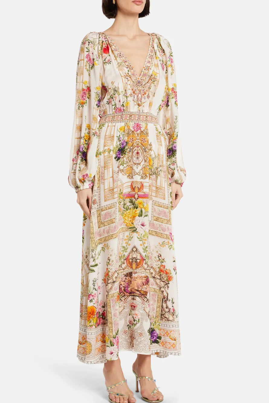 Raglan Shirred Waist Maxi Dress