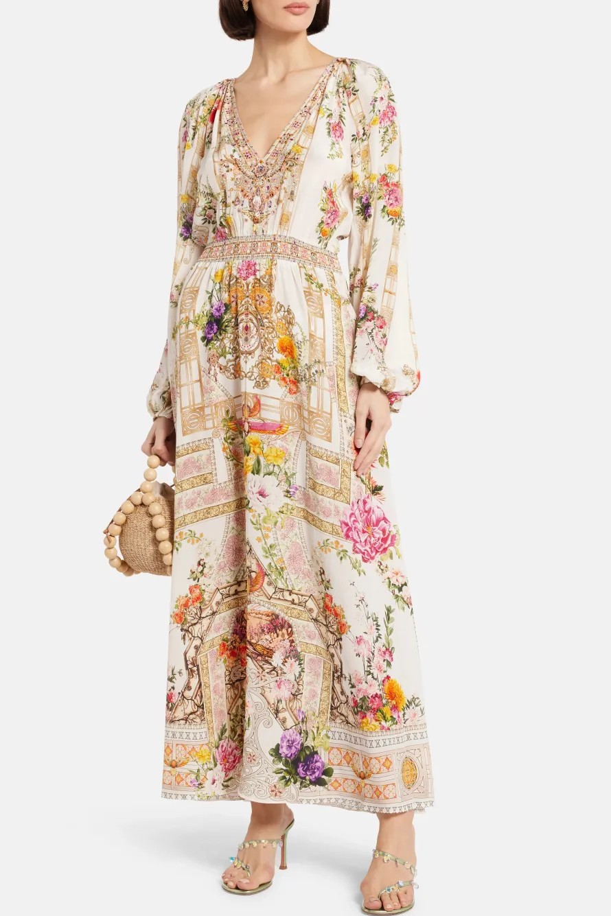 Raglan Shirred Waist Maxi Dress
