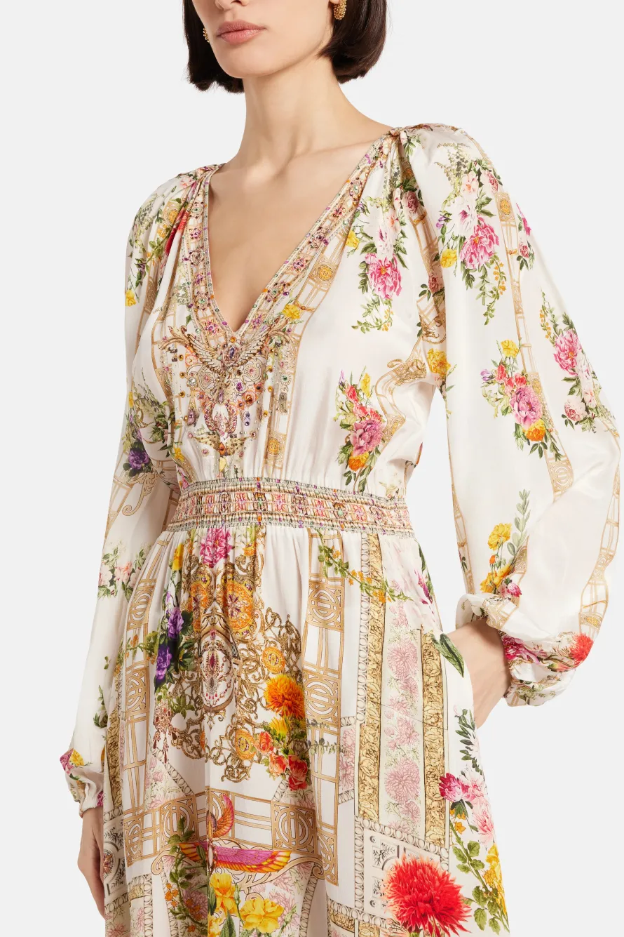 Raglan Shirred Waist Maxi Dress