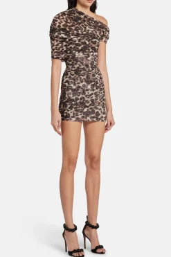 Raja Leopard Print Mini Dress in Brown/ Beige