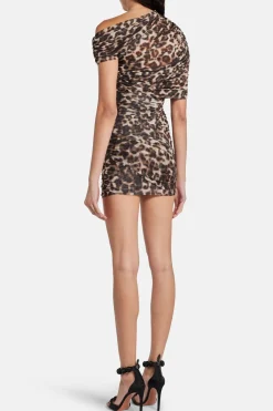 Raja Leopard Print Mini Dress in Brown/ Beige