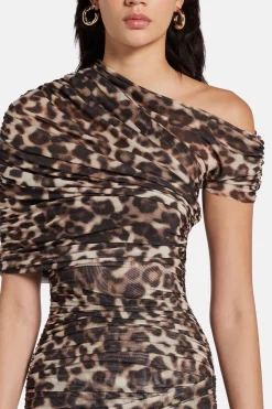 Raja Leopard Print Mini Dress in Brown/ Beige