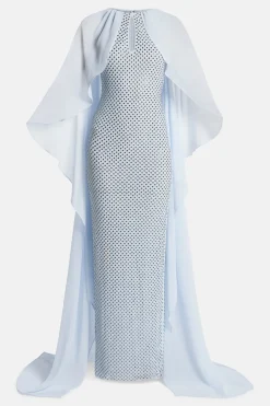 Rhinestone Cape Evening Dress in Blue