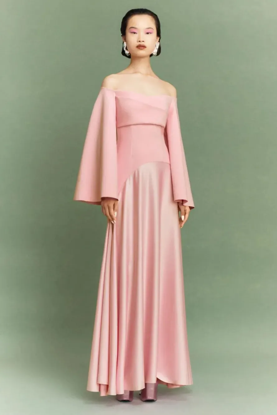 Rina Off Shoulder Evening Dress in Pink