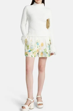 Romantica Linen Floral Shorts in White