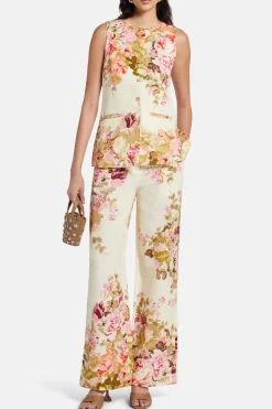 Sama Floral Cotton Waist Coat Top in Ivory