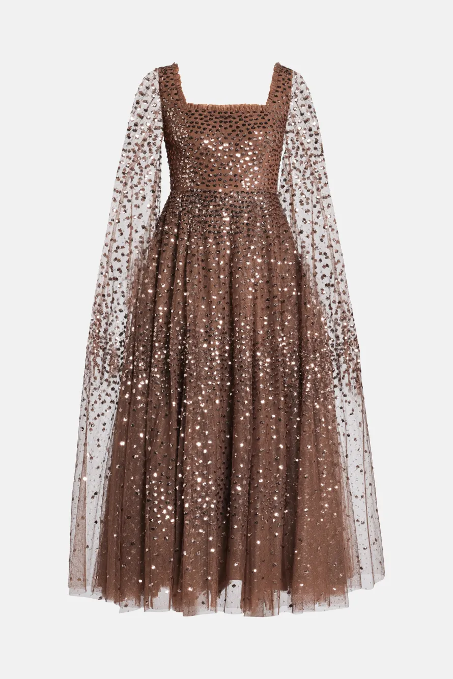 Scatter Dot Cape Evening Dress