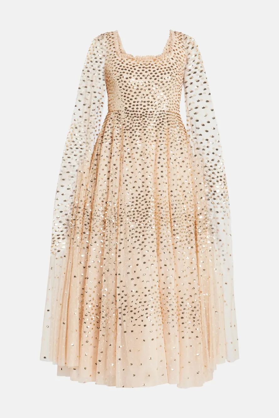 Scatter Dot Cape Evening Dress